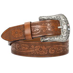 Western-leather-belts For Women Turquoise-oval-buckle Embossed Cowgirl Belt😘